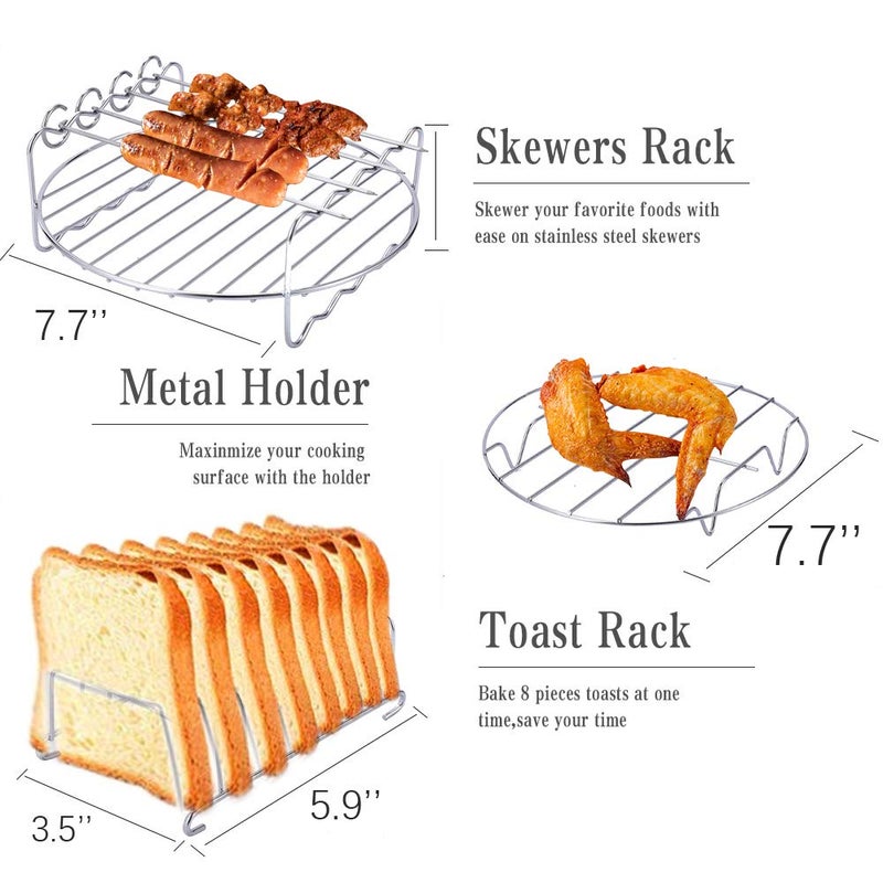 Sik Air Fryer Accessories 5Pcs For Gowise Cosori Philips Ninja Air Fryer  Fit 3.2- 5.8Qt Deep Hot Air Fryer With Skewer Rack Metal Holder  Toast Rack  Oil Brush  Food Tong  Dishwasher Safe Bpa Free - Image 3