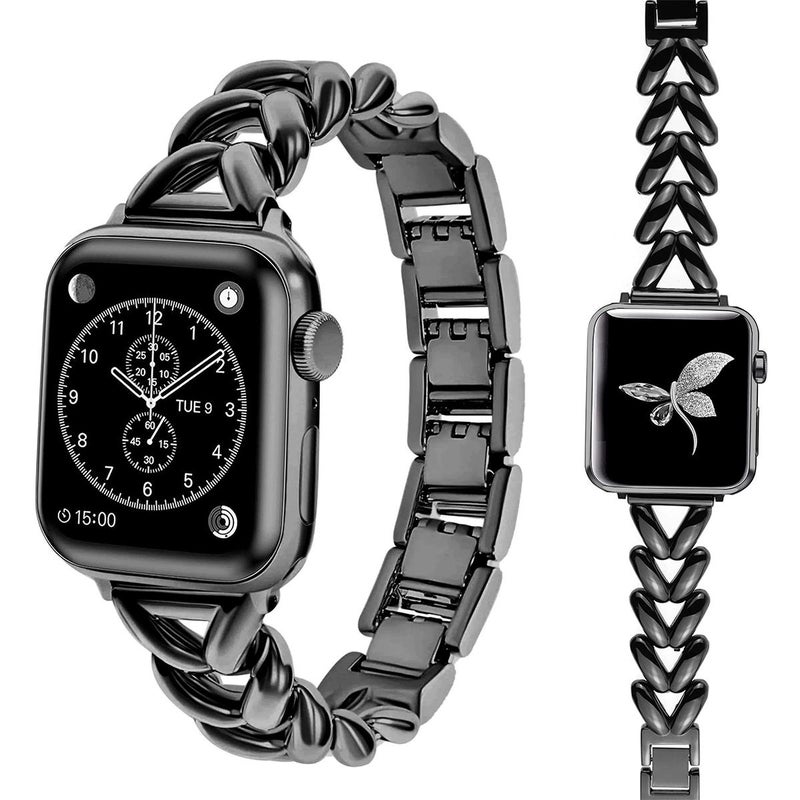 For Apple Watch 42 / 44 / 45 / 46 / 49mm xDfind V-shaped Metal Watch Band(Black)