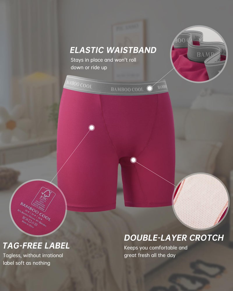 BAMBOO COOL Womens BoyShorts Underwear Full Coverage Ladies Panties High Waisted Boxer Briefs Breathable Stretch 5 Pack - Image 3