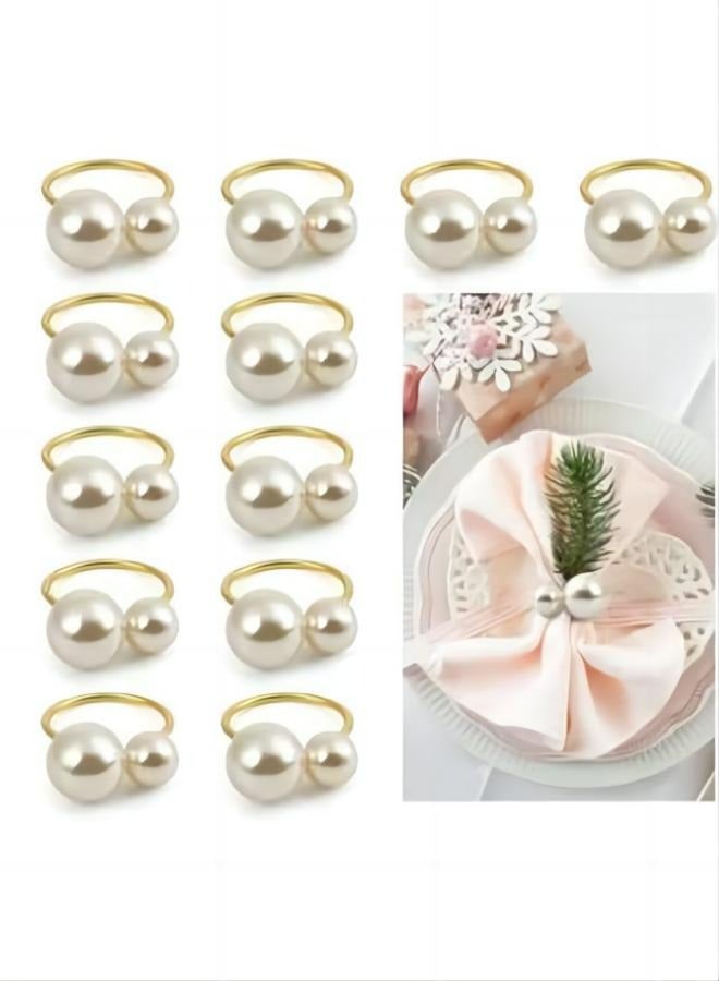Set of 12 Napkin Rings for Dinning Table Setting- Pearl Napkin Rings for Holiday Party, Home Kitchen for Casual or Formal Occasion,Wedding Party Dinner Table Decoration (Pearl, 12pcs)  - Image 1