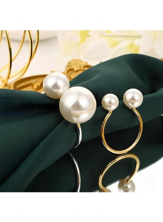 Set of 12 Napkin Rings for Dinning Table Setting- Pearl Napkin Rings for Holiday Party, Home Kitchen for Casual or Formal Occasion,Wedding Party Dinner Table Decoration (Pearl, 12pcs)  - Image 2