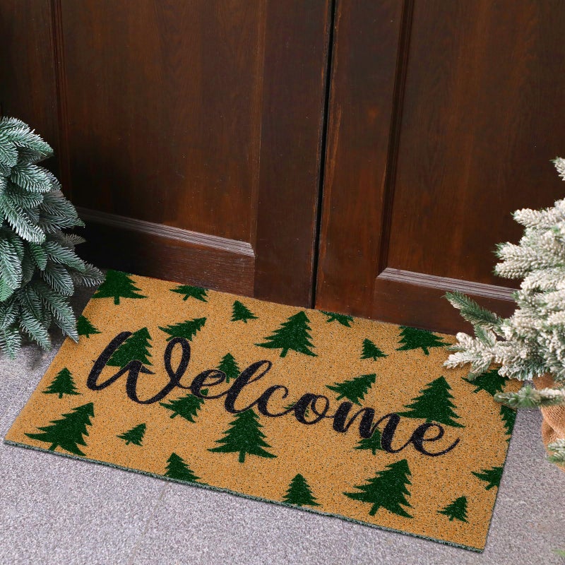 Moucuny عيد الميلاد القابض ترحيب أرضية الحصيرة شتاء السجاد في الهواء الطلق ديكور في الهواء الطلق عيد الميلاد coir غير قابلة للانزلاق للشرفة الأمامية ديكور المنزل مدخل المنزل الداخلي في الهواء الطلق - Image 1