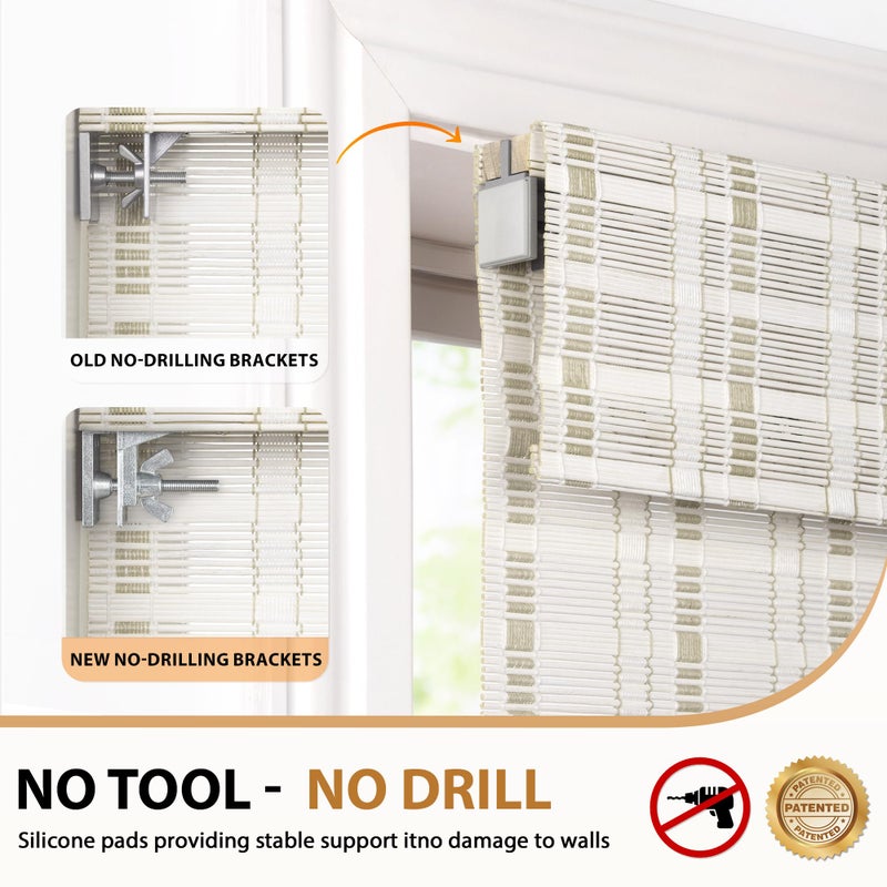 LazBlinds No Tools No Drill Cordless Bamboo Roman Shades, Light Filtering Window Treatment, Roll Up Bamboo Blinds for Window 34'' W x 64'' H, Whitewash B - Image 2