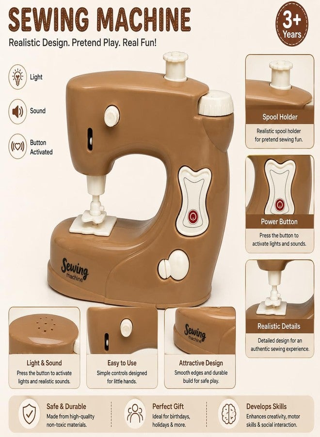 Breatoi Kids Kitchen Appliances Toy Set with Light & Sound Effects (Sewing Machin Household Play Set (Brown)) - Image 2