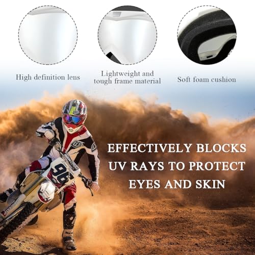 Yourkar Dirt Bike Goggle, UV Protection Windproof ATV Off-Road Goggles, Wide Vision Riding Motorcycle Goggle for Men Women (White+Silver) - Image 5