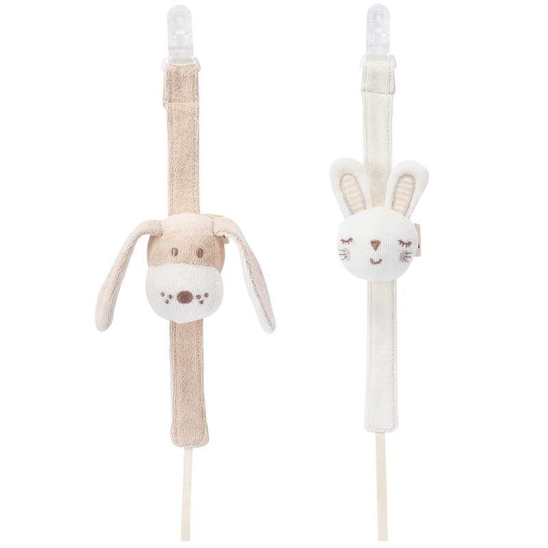 COTTONBEBE Pacifier Clip 2 Pack Baby Pacifier Holder for Boys and Girls Fits Many Pacifiers Baby Teething Toys Ideal Baby Gift Puppy Bunny