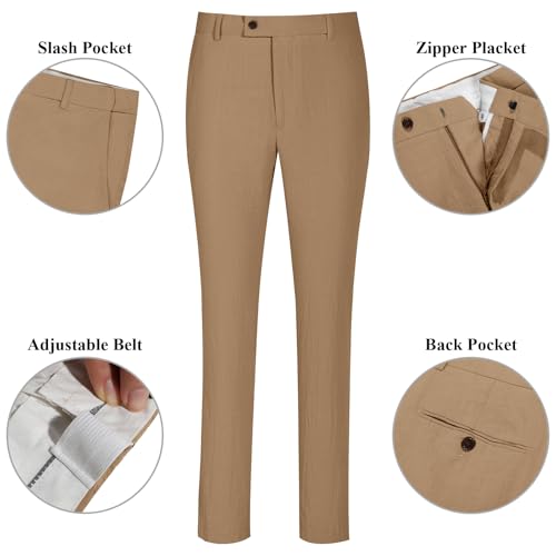 Diaryan Men Suits Linen Formal Tuxedo Regular Fit Blazer 2 Piece Khaki One Button Solid Jacket and Pants for Prom Wedding L - Image 5