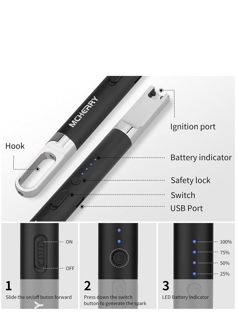 Mcherry Electric Plasma Lighters Set Of 2, Usb Rechargeable Electronic Arc Lighter With Safety Lock, Long Reach Electric Usb Lighter For Bbq, Gas Stove, Kitchen, Fireworks  - Image 3