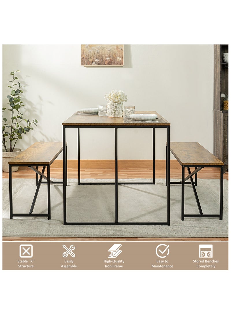 HXDream 3-Piece Dining Table Set,Dining Table with 2 Benches,Suitable for home, restaurant, apartment - Image 2