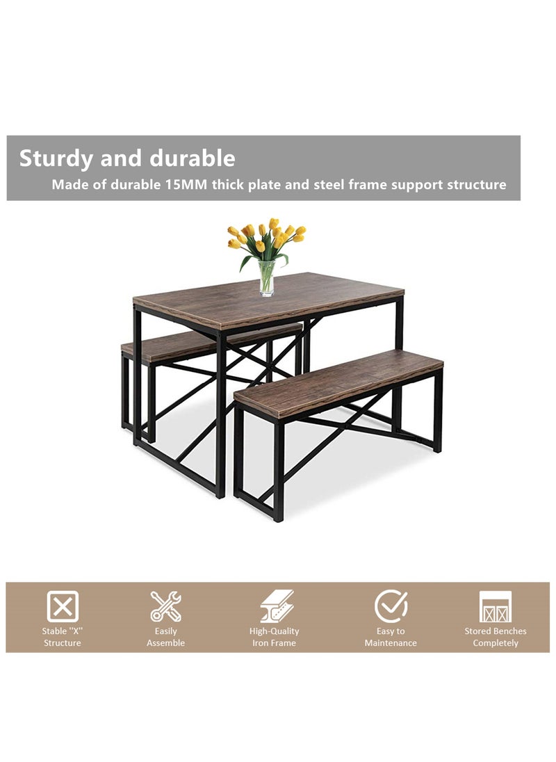 HXDream Kitchen Table with 2 Benches,3-Piece Dining Table Set,Suitable for home, restaurant, apartment  - Image 2