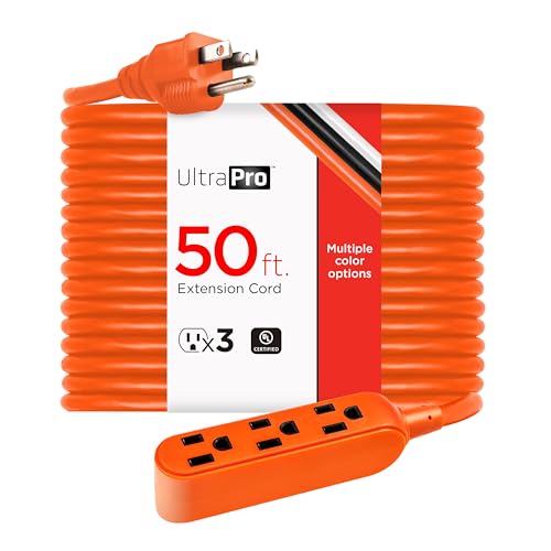UltraPro 50 Ft Indoor Extension Cord 3 Outlet Power Strip Short Extension Cord with Multiple Outlets Grounded Heavy Duty 16 Gauge ETL Listed Orange 51926 - Image 1