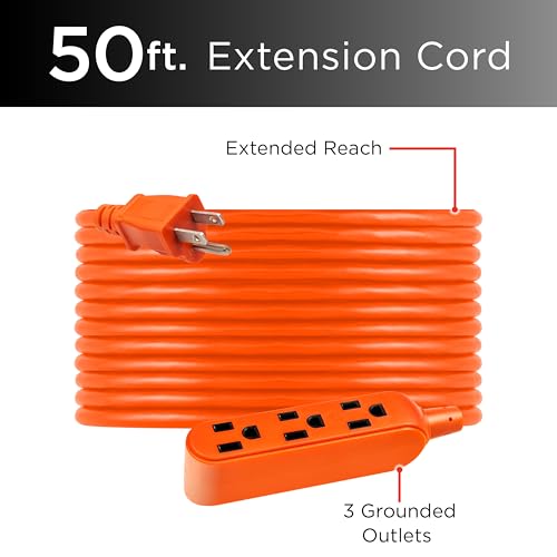 UltraPro 50 Ft Indoor Extension Cord 3 Outlet Power Strip Short Extension Cord with Multiple Outlets Grounded Heavy Duty 16 Gauge ETL Listed Orange 51926 - Image 2