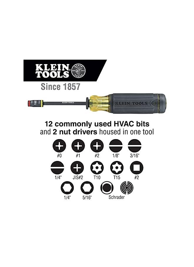 Klein Tools - 32304 Screwdriver 14 In 1 Adjustable Screwdriver With Flip Socket Hvac Nut Drivers And Bits Impact Rated One Size - Image 1