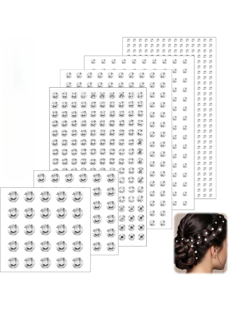 Hugifts 6 sheets of hair accessories gems, self-adhesive face gems eye gems rhinestones, makeup gem stickers, hair accessories pearl stickers, shiny rhinestone stickers crafts, 3/4/5/6/8/10mm, suitable for festivals, mobile phones, photo frames decoration - Image 1