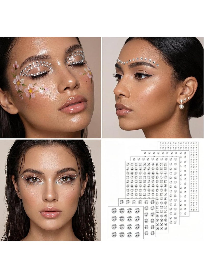 Hugifts 6 sheets of hair accessories gems, self-adhesive face gems eye gems rhinestones, makeup gem stickers, hair accessories pearl stickers, shiny rhinestone stickers crafts, 3/4/5/6/8/10mm, suitable for festivals, mobile phones, photo frames decoration - Image 3