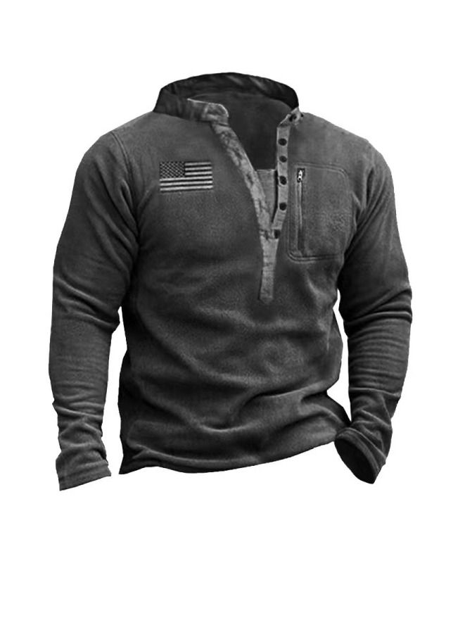 Loquat Men's Outdoor Fleece Warm Henry Collar Tactical Hoodie