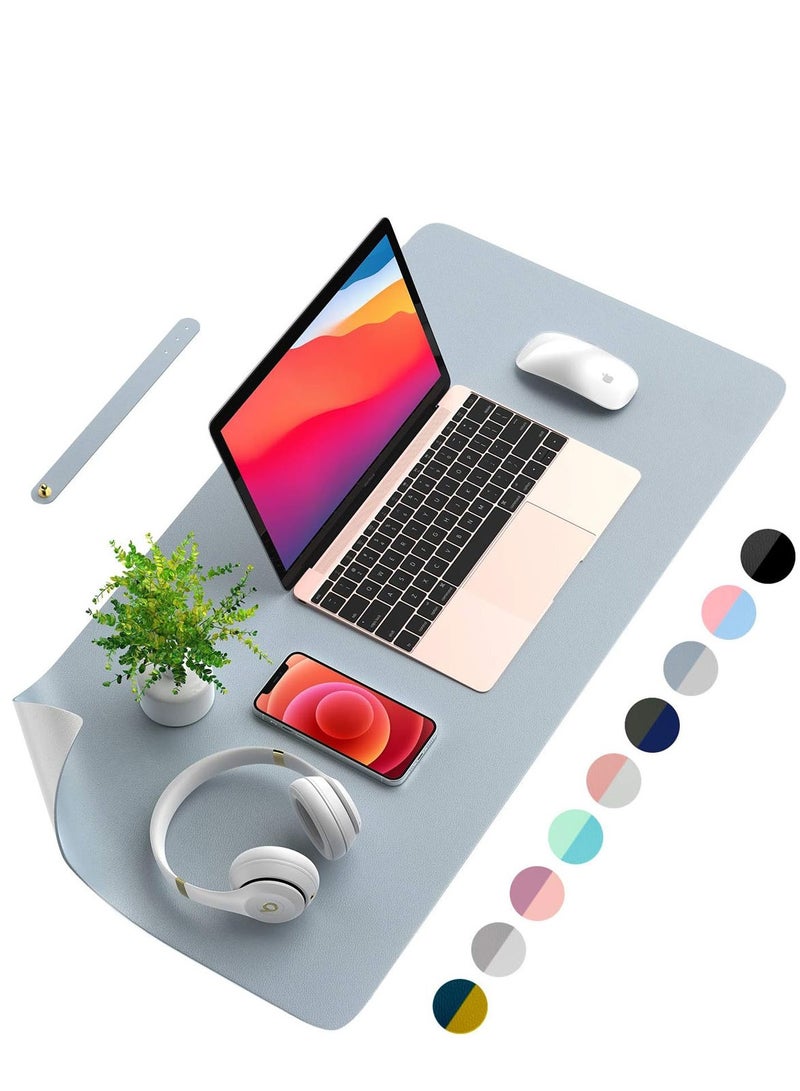 Aurrako Leather Desk Mat Pad Protector,80x40cm Large Office Mouse Pad,Non-Slip PU Desk Blotter, Laptop Desk Pad, Waterproof Desk Writing Pad for Gaming Office and Home(Black&Grey) - Image 1