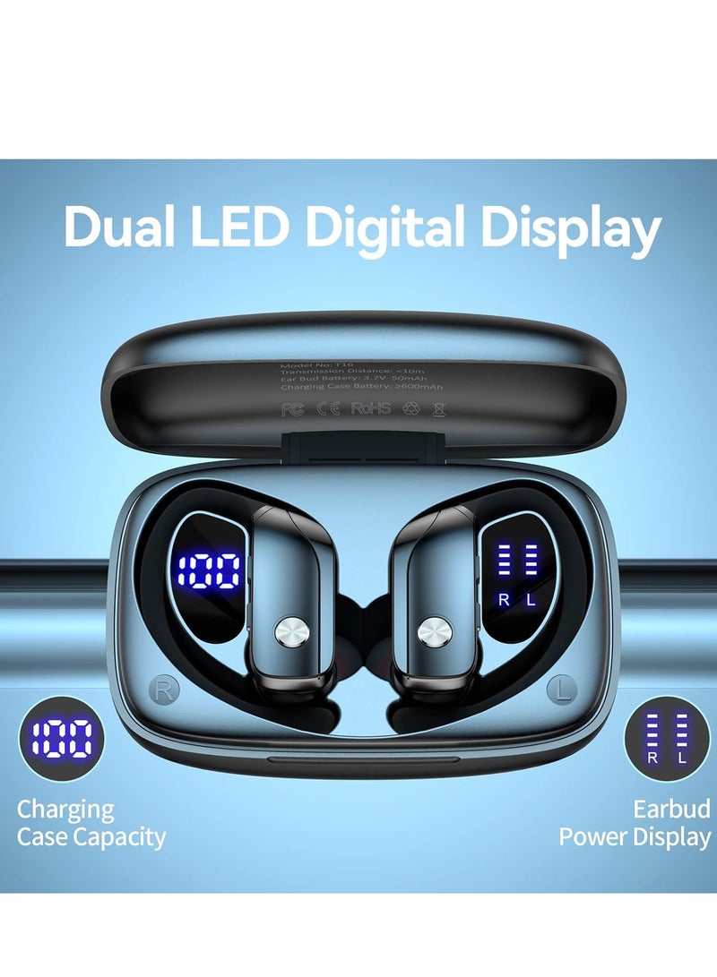 Wireless Earbuds Bluetooth Headphones 48Hrs Play Back Sport Earphones With Led Display Over-Ear Buds With Earhooks Built-In Mic Headset For Workout Black  - Image 2