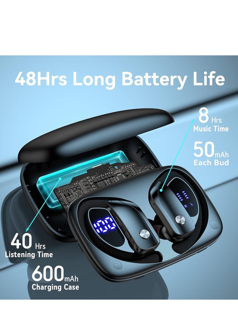 Wireless Earbuds Bluetooth Headphones 48Hrs Play Back Sport Earphones With Led Display Over-Ear Buds With Earhooks Built-In Mic Headset For Workout Black  - Image 3