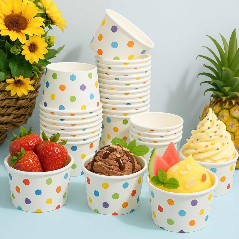 Cupplation Paper Ice Cream Cups, 4 Oz, 50 Pack, Disposable Dessert Bowls for Hot Cold Foods, Paper Cups for Sundae, Frozen Yogurt, Soup - Image 5