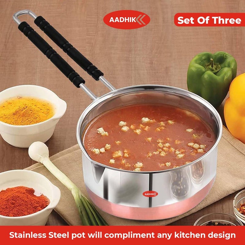 AADHIK Sauce Pan Set for Tea Milk Pan Copper Sauce Pan Combo Set Gas and Induction Compatible 1 15 and 2 Litre Capacity - Image 3