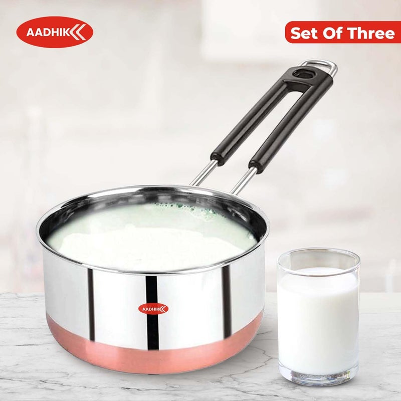 AADHIK Sauce Pan Set for Tea Milk Pan Copper Sauce Pan Combo Set Gas and Induction Compatible 1 15 and 2 Litre Capacity - Image 5