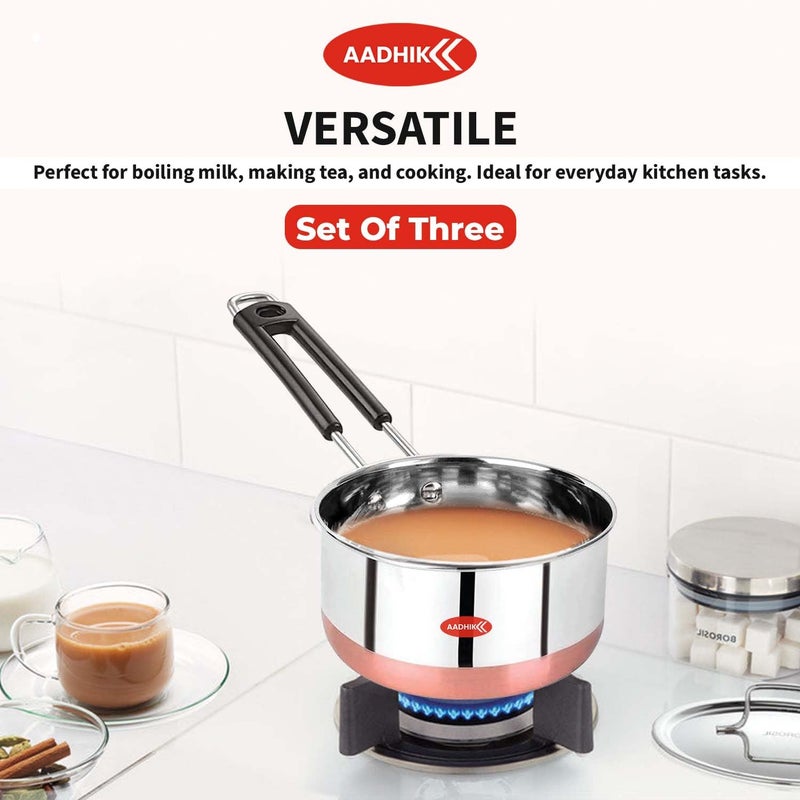 AADHIK Sauce Pan Set for Tea Milk Pan Copper Sauce Pan Combo Set Gas and Induction Compatible 1 15 and 2 Litre Capacity - Image 2