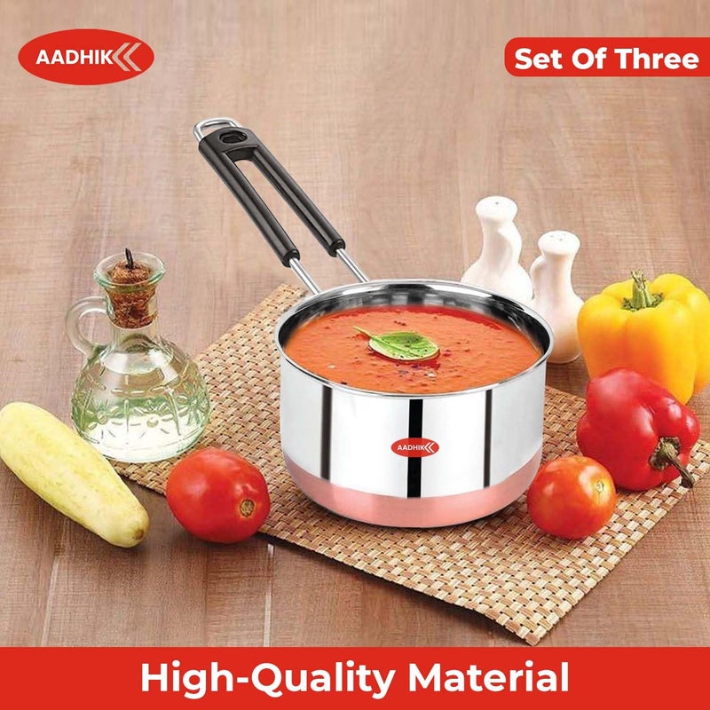 AADHIK Sauce Pan Set for Tea Milk Pan Copper Sauce Pan Combo Set Gas and Induction Compatible 1 15 and 2 Litre Capacity - Image 4