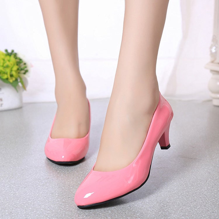 European and American 2019 New Black Round Toe High Heels Stiletto Heel Shallow Mouth Single-layer Shoes Women's Professional Large Size Trendy Working Leather Shoes - Image 3