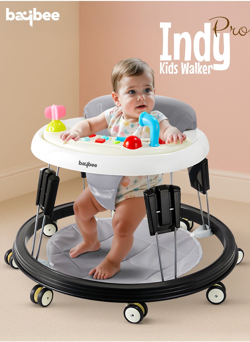 BAYBEE Indy Pro Round Baby Walker for Kids with 5 Height Adjustable, Music & Food Tray | Foldable Kids Walker with Pu Leather Seat Cover & Footmat | Toddler Walker for Baby 6 to 18 Months Boys Girls Grey  - Image 2