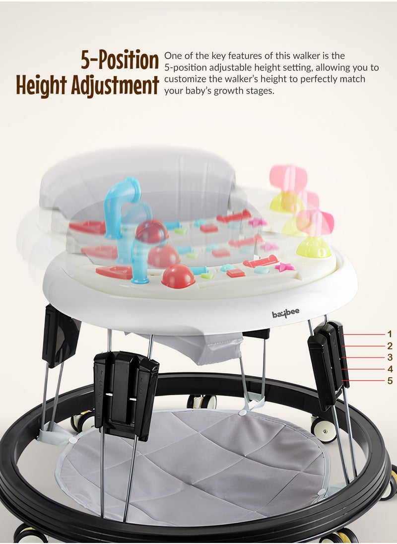 BAYBEE Indy Pro Round Baby Walker for Kids with 5 Height Adjustable, Music & Food Tray | Foldable Kids Walker with Pu Leather Seat Cover & Footmat | Toddler Walker for Baby 6 to 18 Months Boys Girls Grey  - Image 3