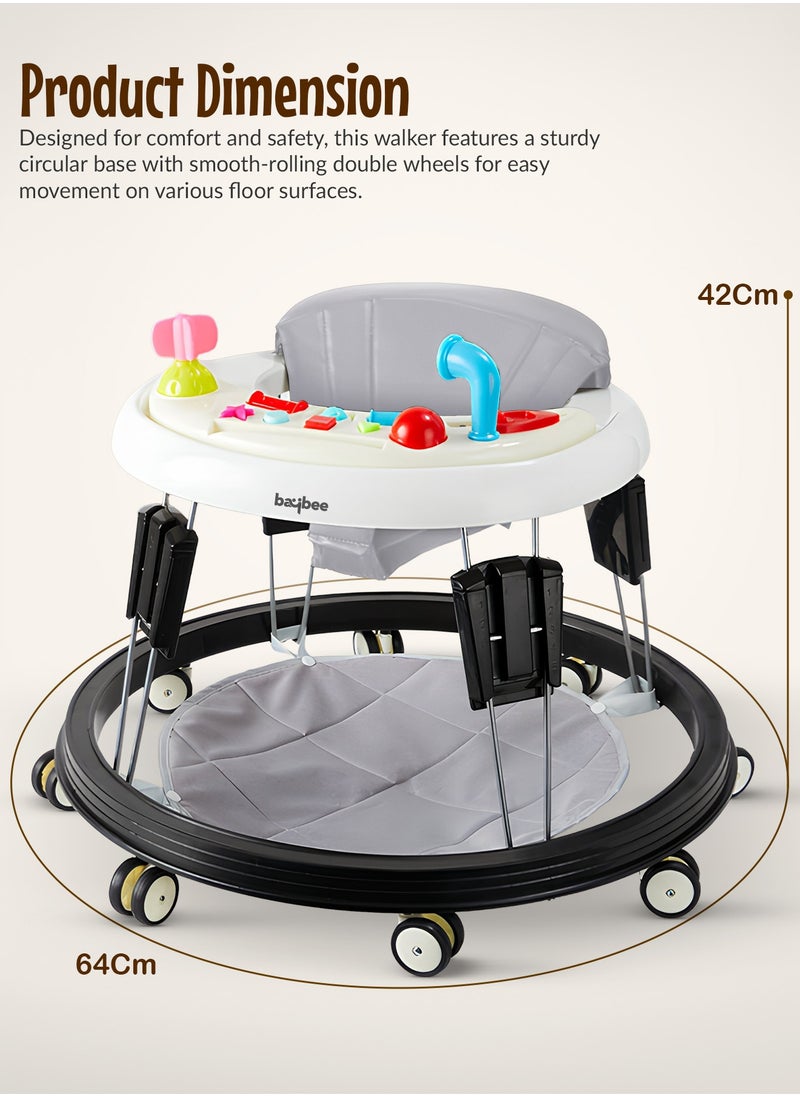 BAYBEE Indy Pro Round Baby Walker for Kids with 5 Height Adjustable, Music & Food Tray | Foldable Kids Walker with Pu Leather Seat Cover & Footmat | Toddler Walker for Baby 6 to 18 Months Boys Girls Grey  - Image 5