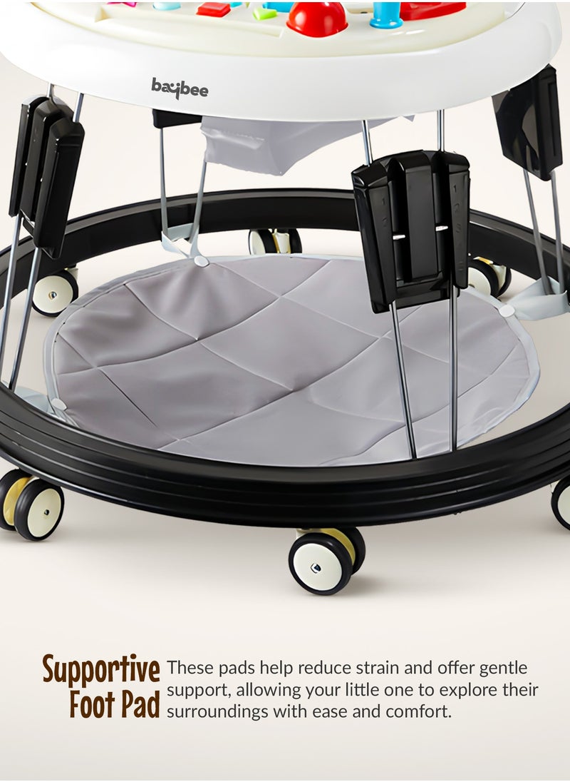 BAYBEE Indy Pro Round Baby Walker for Kids with 5 Height Adjustable, Music & Food Tray | Foldable Kids Walker with Pu Leather Seat Cover & Footmat | Toddler Walker for Baby 6 to 18 Months Boys Girls Grey  - Image 4