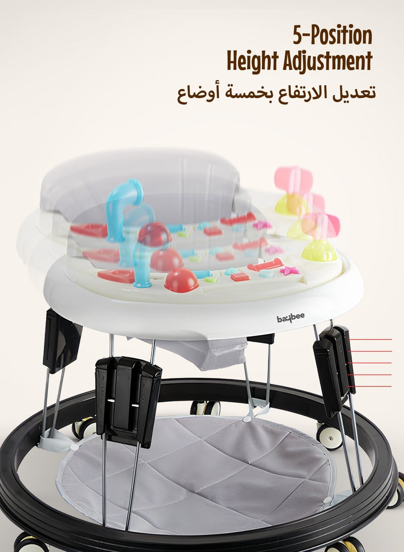 بيبي عربة مشي للأطفال إندي برو راوند مع 5 مستويات ارتفاع قابلة للتعديل، موسيقى وصينية طعام | عربة مشي قابلة للطي للأطفال مع غطاء مقعد من جلد PU وحصيرة قدم | عربة مشي للأطفال من عمر 6 إلى 18 شهرًا للأولاد والبنات – لون رمادي - Image 3