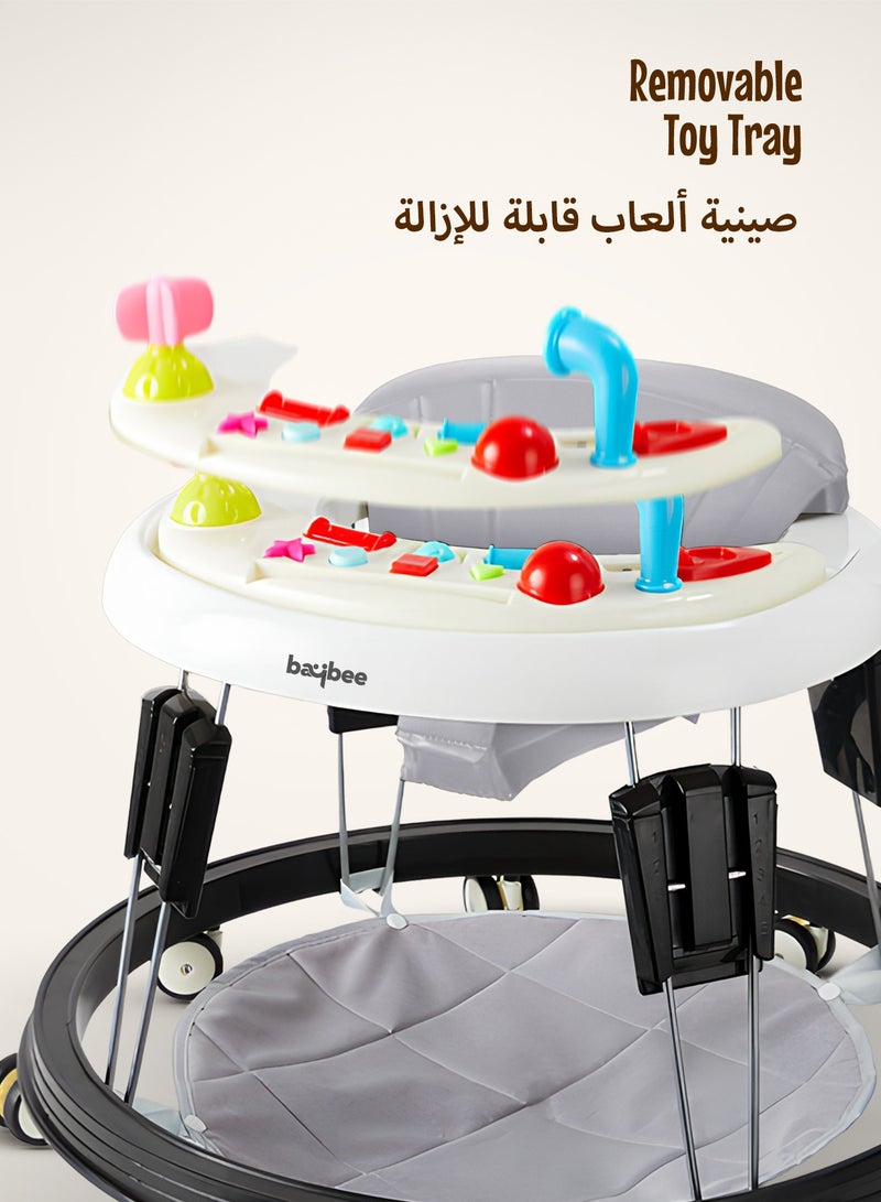 بيبي عربة مشي للأطفال إندي برو راوند مع 5 مستويات ارتفاع قابلة للتعديل، موسيقى وصينية طعام | عربة مشي قابلة للطي للأطفال مع غطاء مقعد من جلد PU وحصيرة قدم | عربة مشي للأطفال من عمر 6 إلى 18 شهرًا للأولاد والبنات – لون رمادي - Image 5