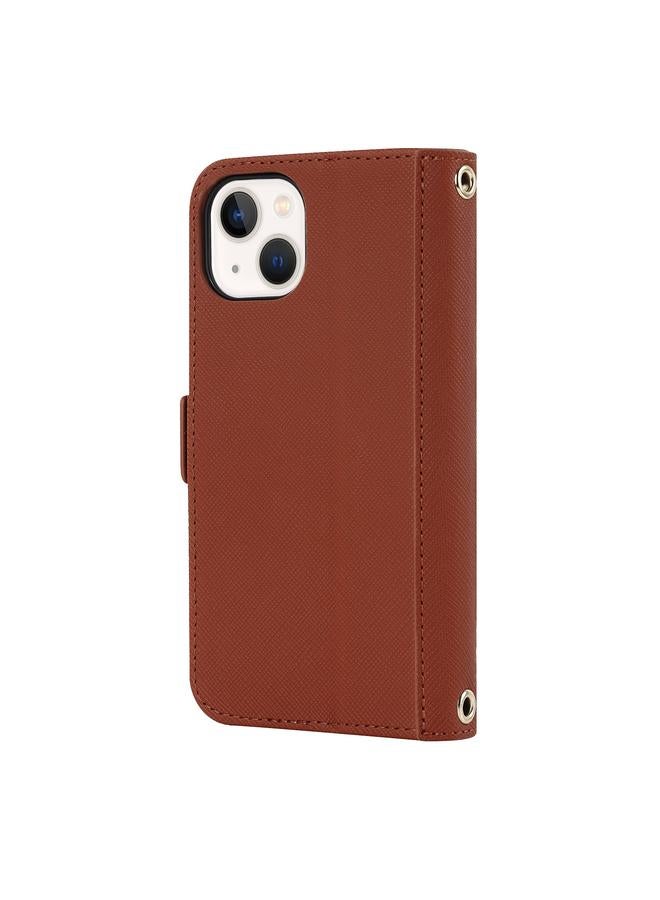 زبون جراب هاتف iPhone 13 من الجلد بملمس متقاطع مع حبل - Image 3