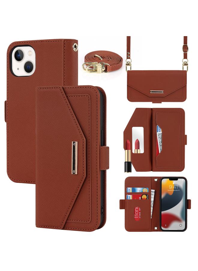 زبون جراب هاتف iPhone 13 من الجلد بملمس متقاطع مع حبل - Image 1