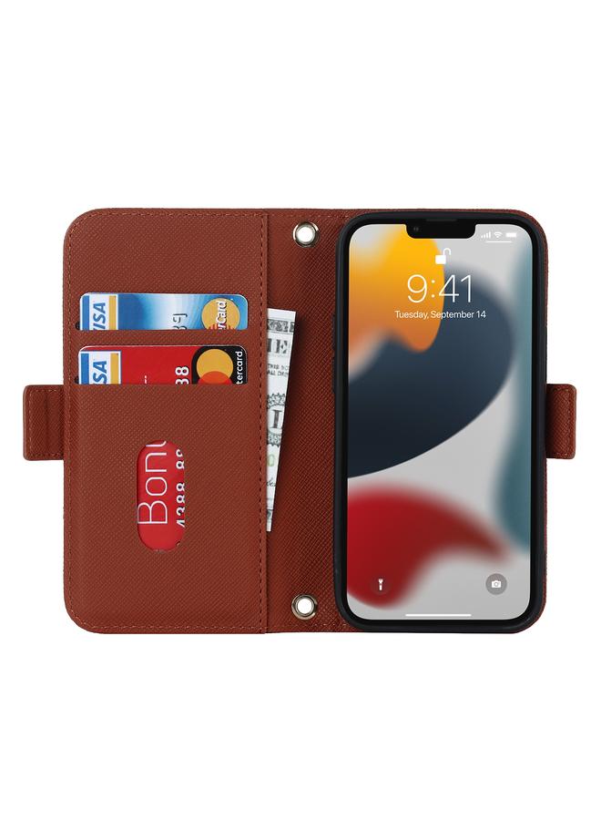 زبون جراب هاتف iPhone 13 من الجلد بملمس متقاطع مع حبل - Image 5