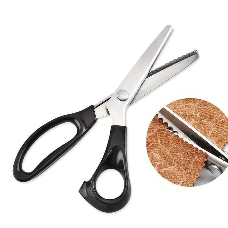 Professional Stainless Steel Black Wave Scissors with Serrated Edges for Fabric Cutting 1 Piece - Image 1