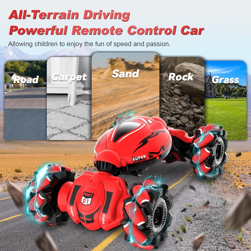 Fosgoit RC Car Toys for Boys Girls 6-12, Birthday Xmas Gifts for 6 7 8 9 10 11 12 Years Old, Gesture Sensing RC Stunt Car with Lights Music 2.4GHz 4WD Hand Remote Control 360Â° Rotate All-Round Drift - Image 4