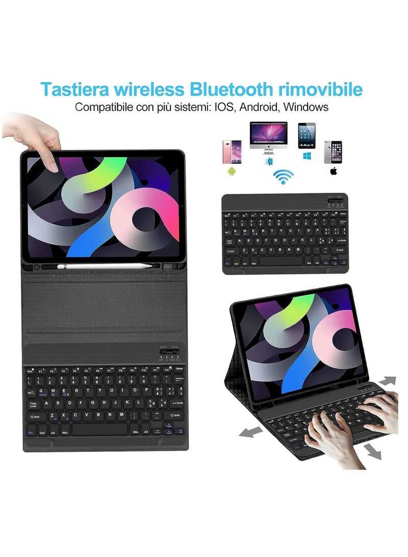 راكسوم غطاء حماية ولوحة مفاتيح ذكية لاسلكية بلوتوث مع فتحة للقلم لجهاز Apple iPad Air 4 (10.9 بوصة) باللغتين الإنجليزية والعربية باللون الأسود - Image 3
