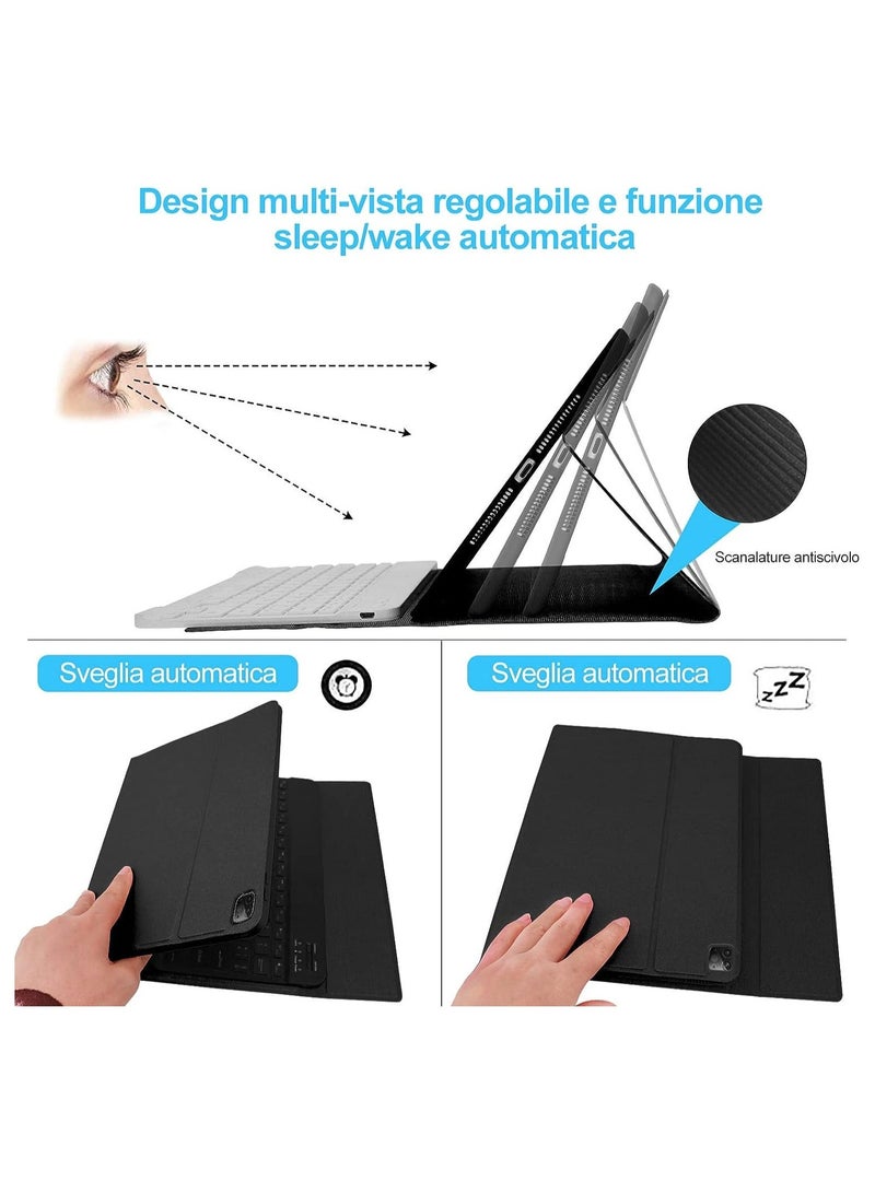راكسوم غطاء حماية ولوحة مفاتيح ذكية لاسلكية بلوتوث مع فتحة للقلم لجهاز Apple iPad Air 4 (10.9 بوصة) باللغتين الإنجليزية والعربية باللون الأسود - Image 5