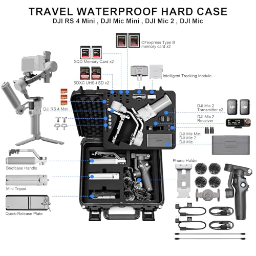 Lekufee Waterproof Hard Carrying Case for DJI RS 4 Mini Combo Gimbal Stabilizer DJI Mic 32Mic Mini and More AccessoriesCase Only - Image 3