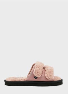 Shearling Velcro Strap Slides