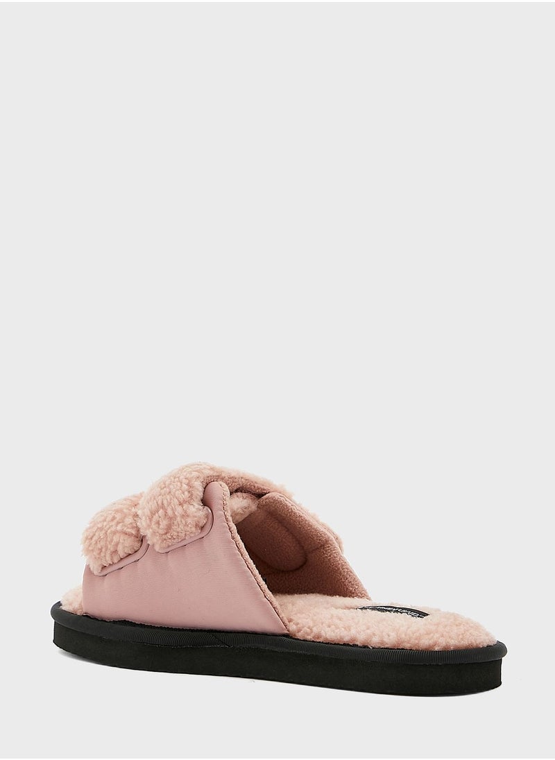 CALVIN KLEIN - Shearling Velcro Strap Slides - Image 1