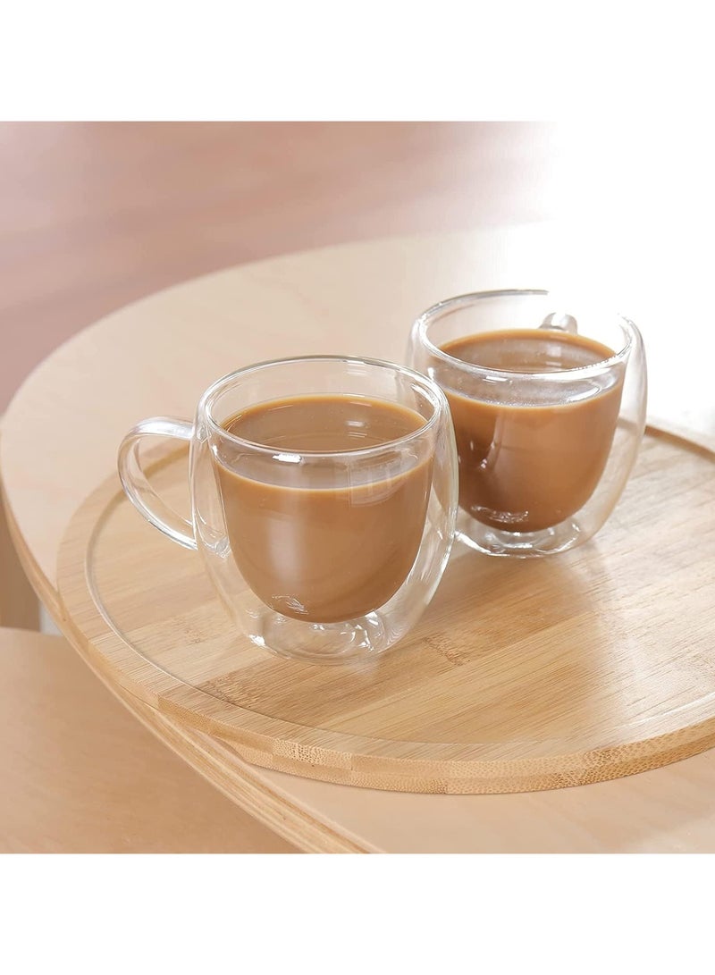 2 Pcs Double Wall Glass Coffee Mugs with Handle, Insulated Coffee Glass, Clear Espresso Cups, Heat-resistant Double-layer Milk Mugs, Tea Cups, Set of 2, Dishwasher Microwave Safe  - Image 2