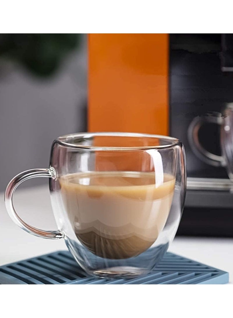 2 Pcs Double Wall Glass Coffee Mugs with Handle, Insulated Coffee Glass, Clear Espresso Cups, Heat-resistant Double-layer Milk Mugs, Tea Cups, Set of 2, Dishwasher Microwave Safe  - Image 3