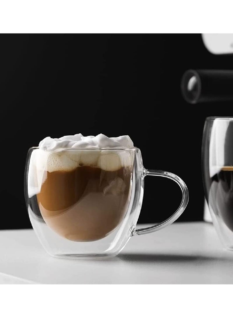 2 Pcs Double Wall Glass Coffee Mugs with Handle, Insulated Coffee Glass, Clear Espresso Cups, Heat-resistant Double-layer Milk Mugs, Tea Cups, Set of 2, Dishwasher Microwave Safe  - Image 4