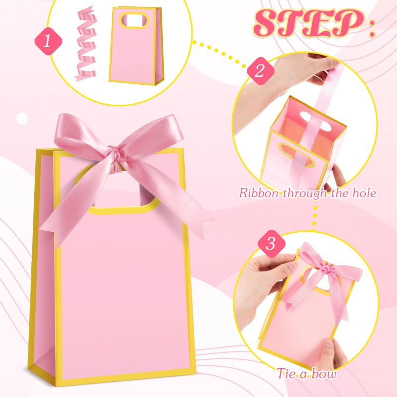 Kolldenn 24 Pcs Small Gift Bags with Bow 6.3 x 3.9 x 2.8 Inch Thank You Gift Bags Elegant Mini Paper Bag with Handles for Wedding Bridal Birthday Baby Shower Bridesmaid Party Favors(Pink) - Image 5