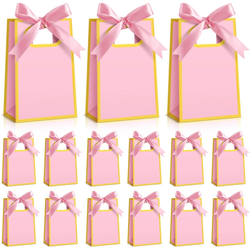 Kolldenn 24 Pcs Small Gift Bags with Bow 6.3 x 3.9 x 2.8 Inch Thank You Gift Bags Elegant Mini Paper Bag with Handles for Wedding Bridal Birthday Baby Shower Bridesmaid Party Favors(Pink) - Image 1